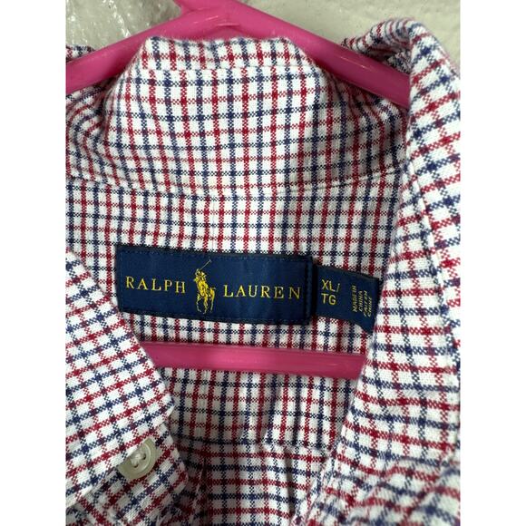 Ralph Lauren Button Up Shirt Mens Checked Short Sleeve Red White Blue Size XL - Picture 3 of 4